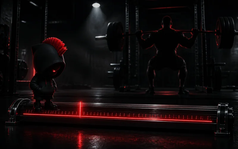 Red-lit training timeline rail with a steady continuous glow — repeatability over a single hard session.