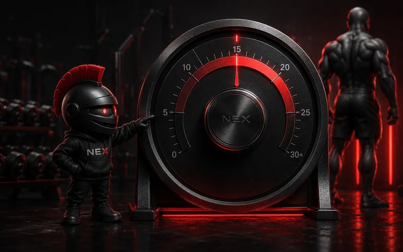 A NEX visual showing weekly set volume as a personal, adjustable range on a dial.